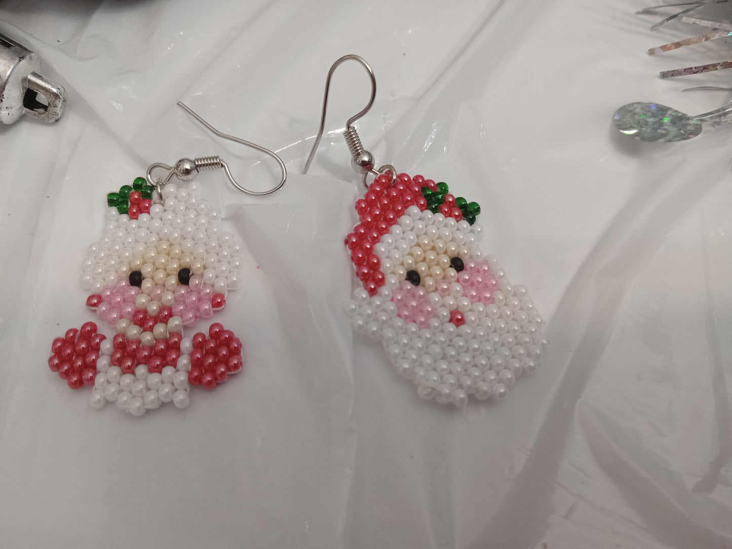 Brick Stitch Santa and Mrs. Claus Earrings
