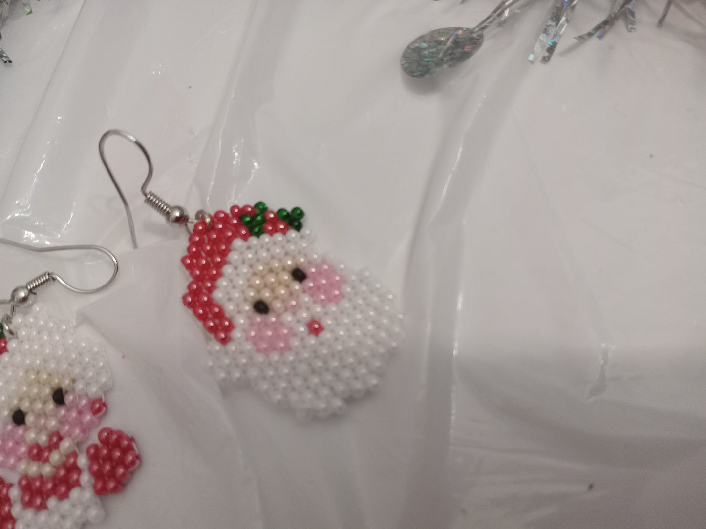 Brick Stitch Santa and Mrs. Claus Earrings