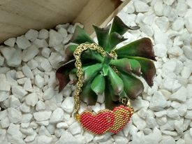 Brick Stitch Double Heart Bracelet