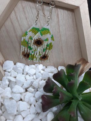 Sunflower Fringe Brick Stitch Earrings