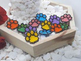 Rainbow Paw Print Brick Stitch Earrings