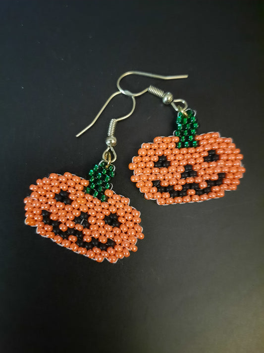 Jack-O-Lantern Brick Stitch Earrings