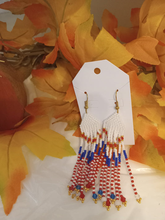 Brick Stitch Patriotic Finge Earring