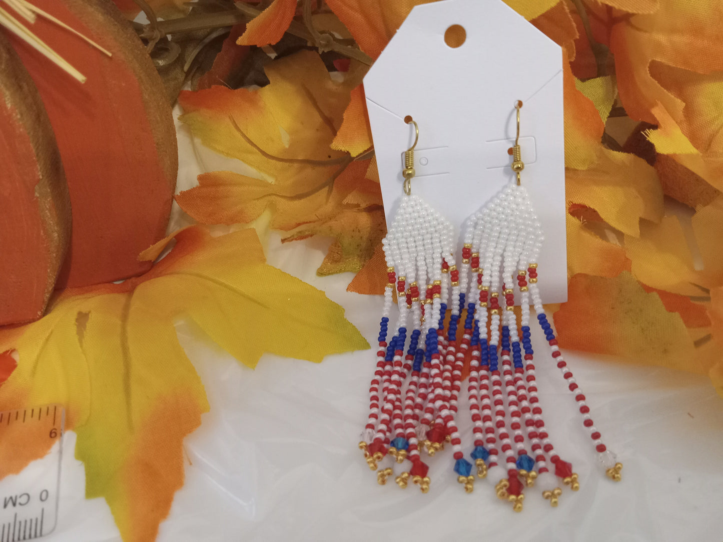 Brick Stitch Patriotic Finge Earring