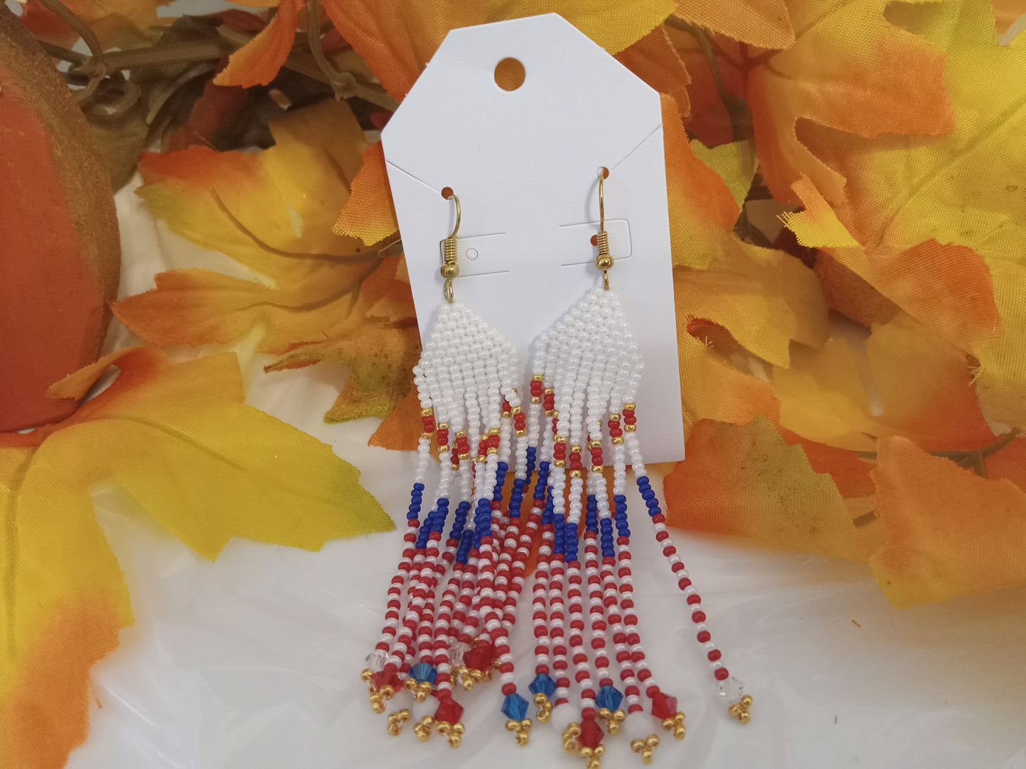 Brick Stitch Patriotic Finge Earring