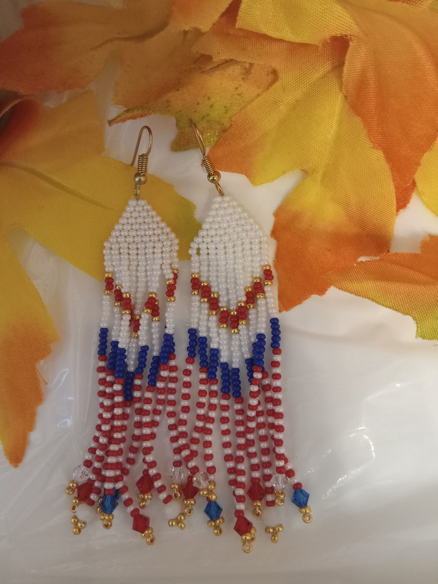 Brick Stitch Patriotic Finge Earring