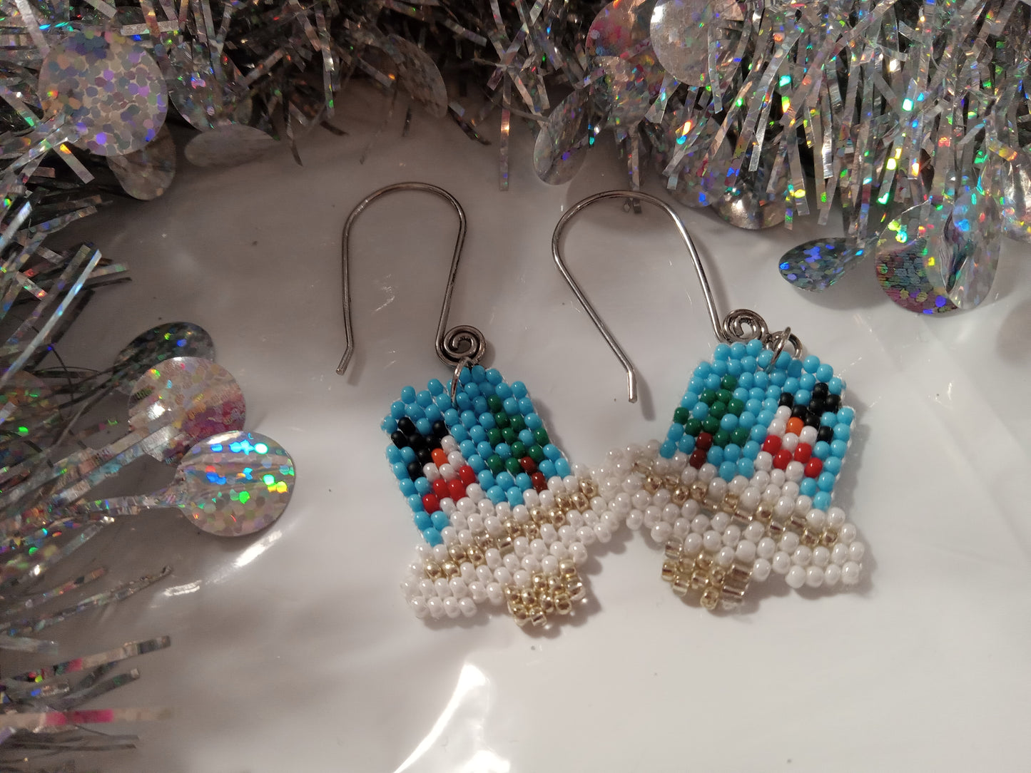 Brick Stitch Christmas Bell Earrings