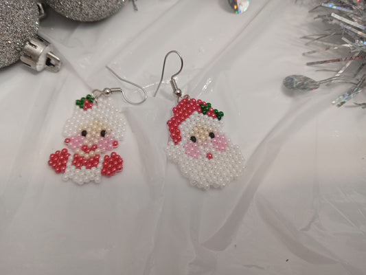 Brick Stitch Santa and Mrs. Claus Earrings