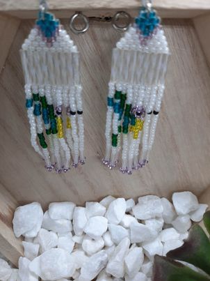 Fringed Hummingbird Brick Stitch Earrings