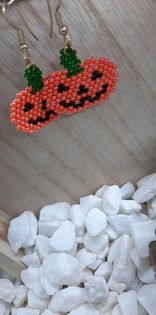 Jack-O-Lantern Brick Stitch Earrings