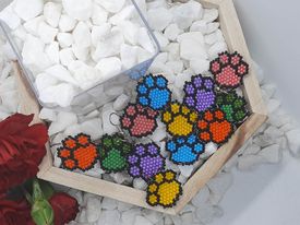 Rainbow Paw Print Brick Stitch Earrings